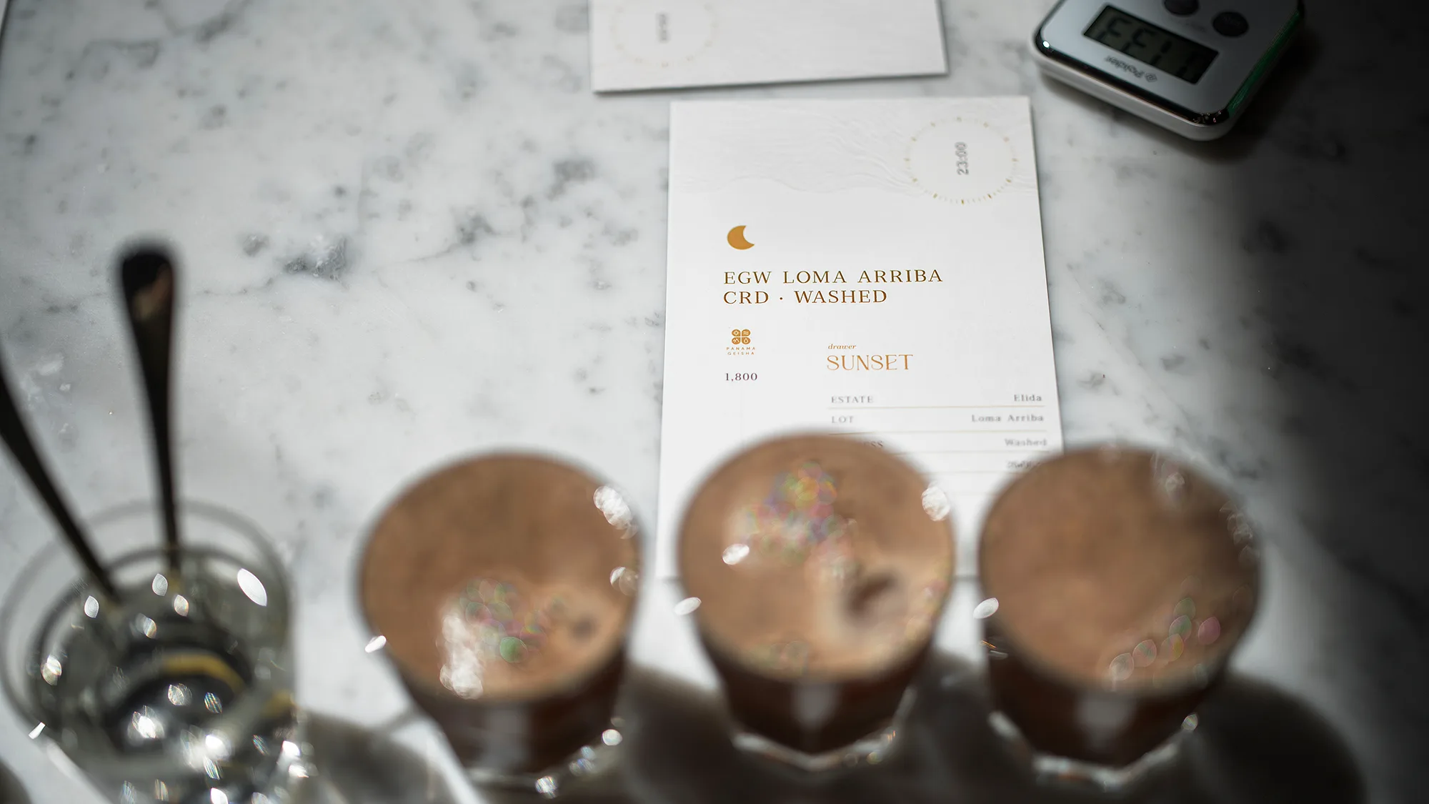 Crust intact on a set of Elida Loma Arriba washed cups, timer running